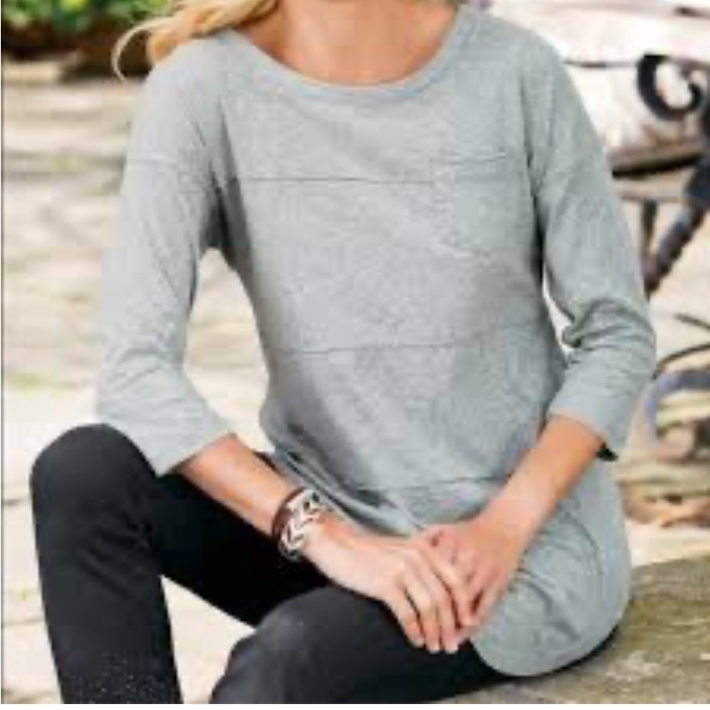NWOT Soft Surroundings Tatum Top Relaxed 3/4 Sleeve Size M gray heather Cotton - Picture 8 of 8